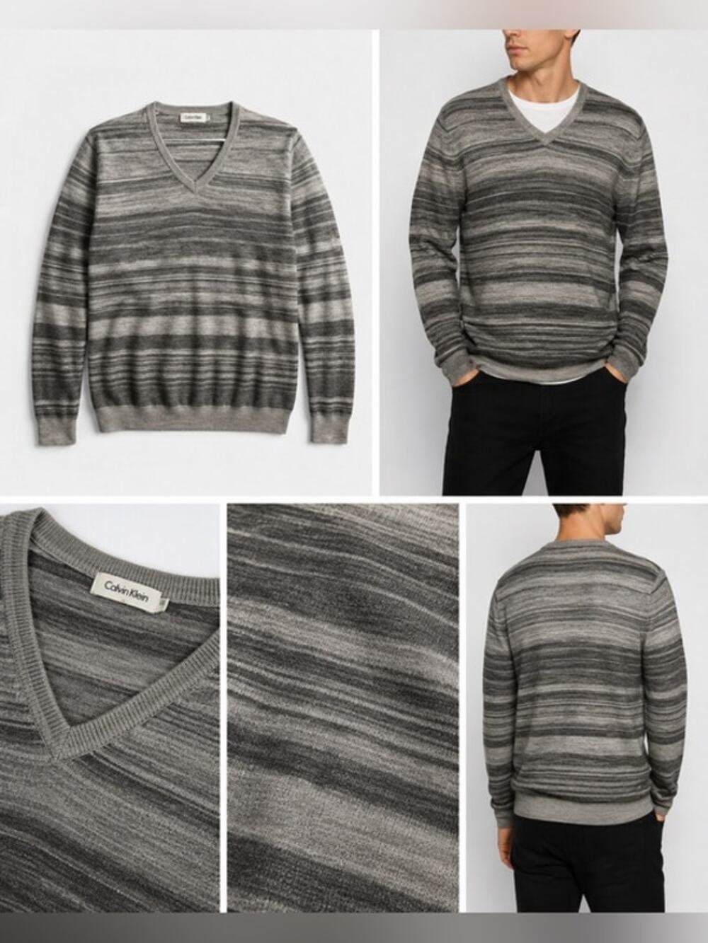 Calvin Klein Sweater Mens XL Gray Long Sleeve Merino Wool Lightweight Pullover